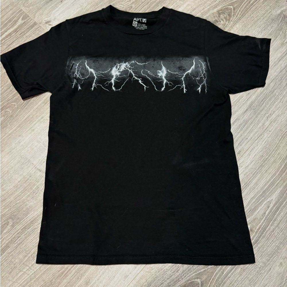 Black Vintage Graphic T-Shirt with Lightning Design